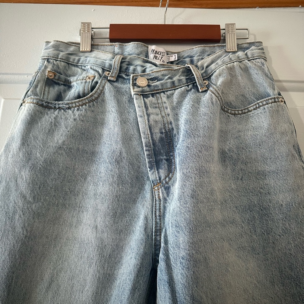 Princess Polly Holly Wide Leg Asymmetrical Button Fly Jeans. Sz 8. - Picture 5 of 12